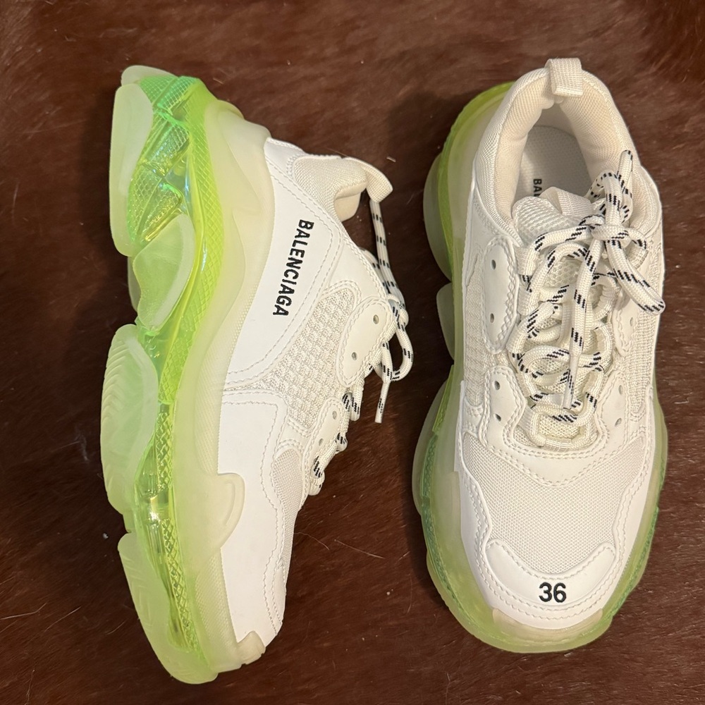 SOLD Balenciaga Triple S white &transparent lime green Women's Size 36